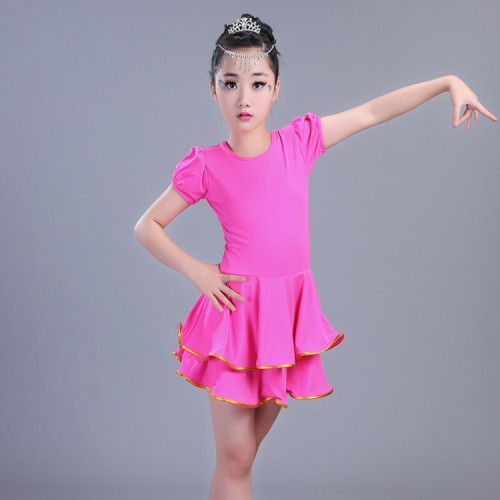 Kids latin dance dresses colorful red green turquoise competition salsa chacha rumba performance dance dresses